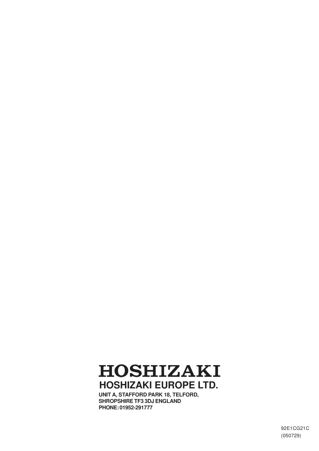 Hoshizaki IM-240AME, IM-240AWME installation manual 92E1CG21C 050729 