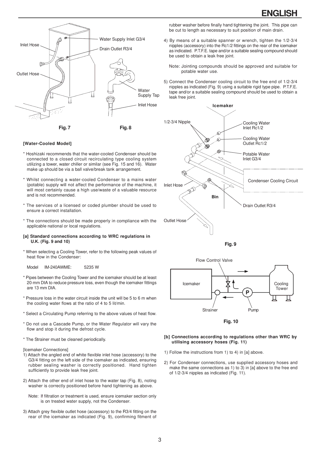 Hoshizaki IM-240AME Water-Cooled Model, Standard connections according to WRC regulations in U.K, Icemaker, Bin 