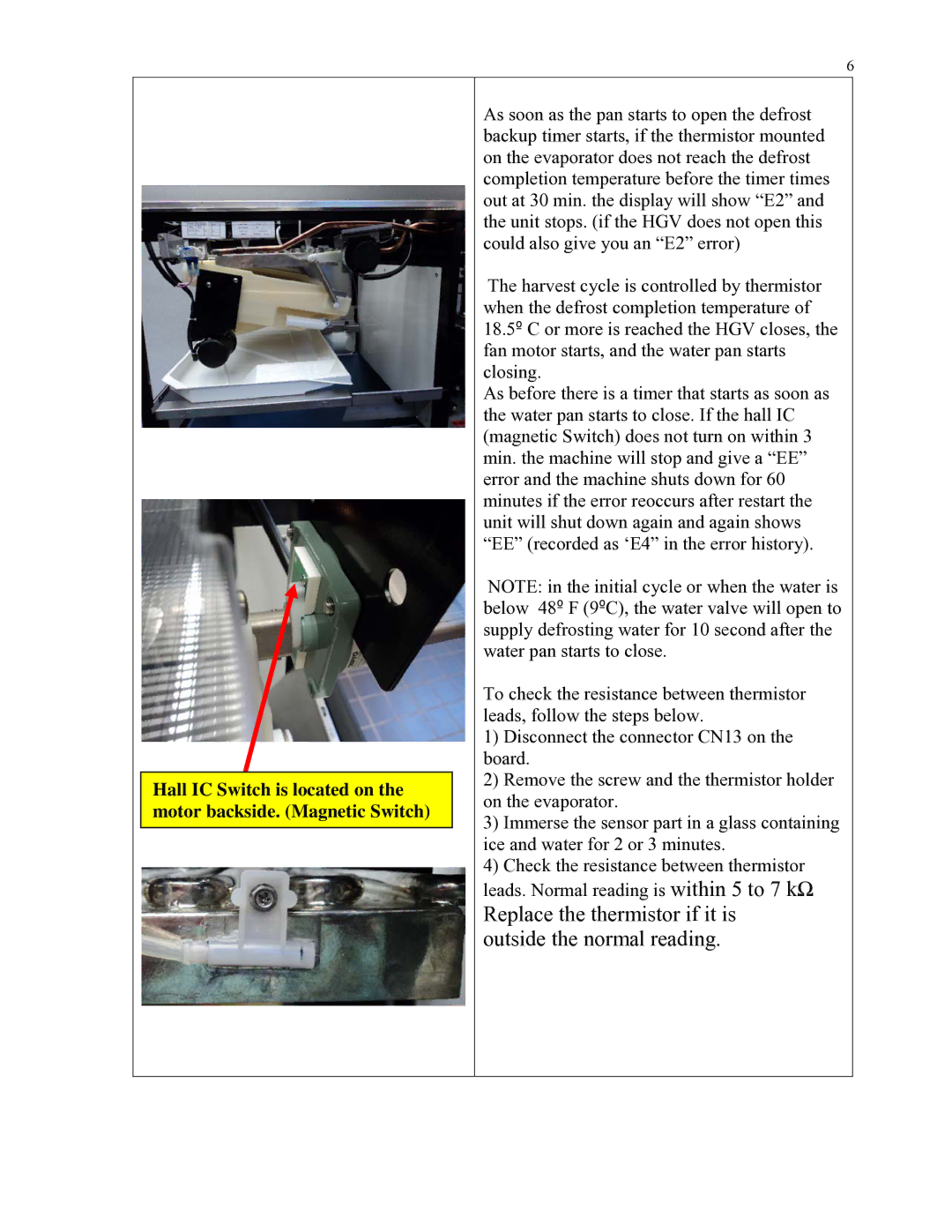 Hoshizaki IM-500SAA manual Replace the thermistor if it is outside the normal reading 