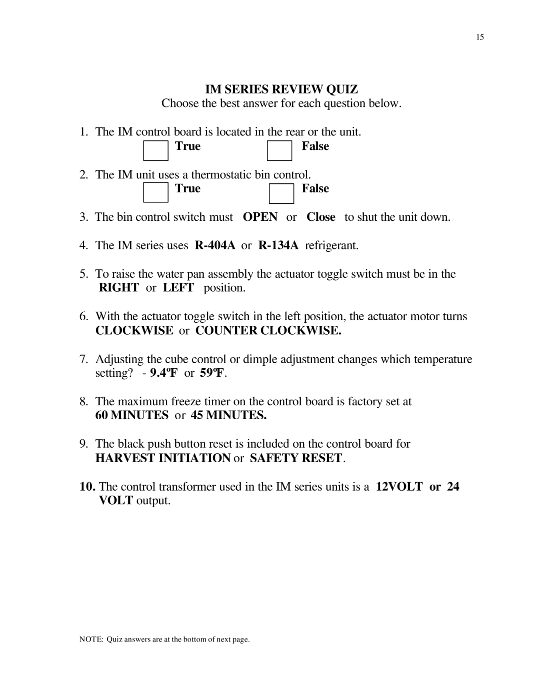 Hoshizaki IM-51BAE manual IM Series Review Quiz 