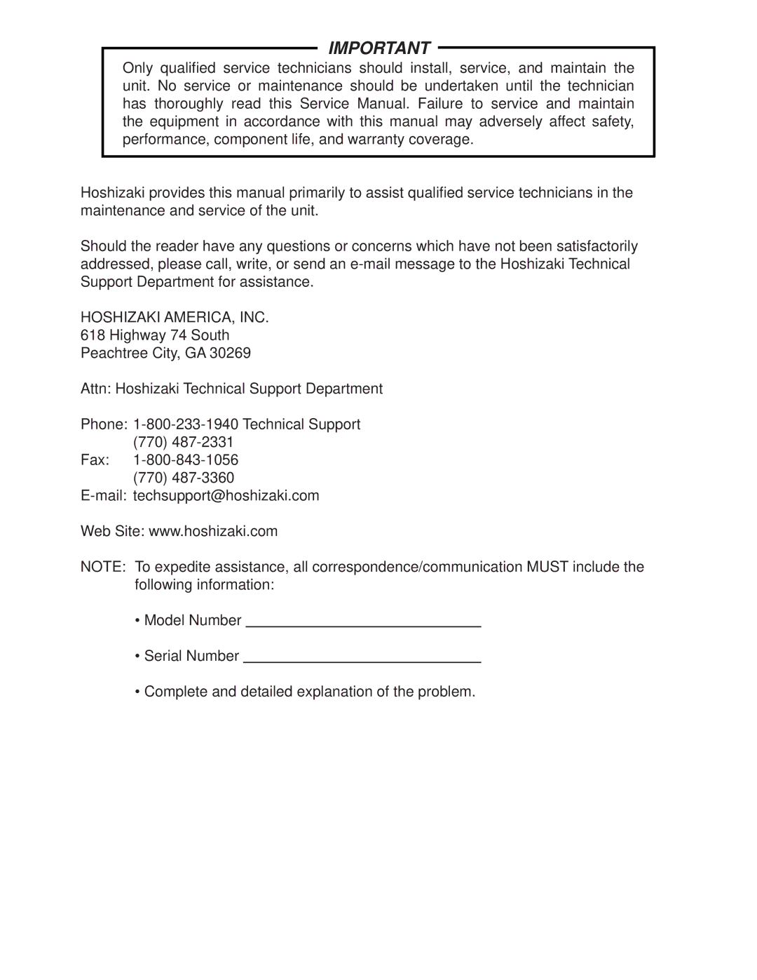 Hoshizaki JWE-24000CUA-L-25B, JWE-2400CUA-R-25B service manual Hoshizaki AMERICA, INC 