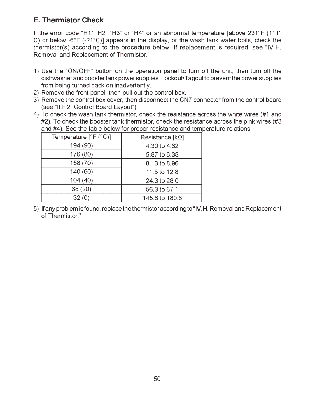 Hoshizaki JWE-2400CUA-R-25B, JWE-24000CUA-L-25B service manual Thermistor Check 