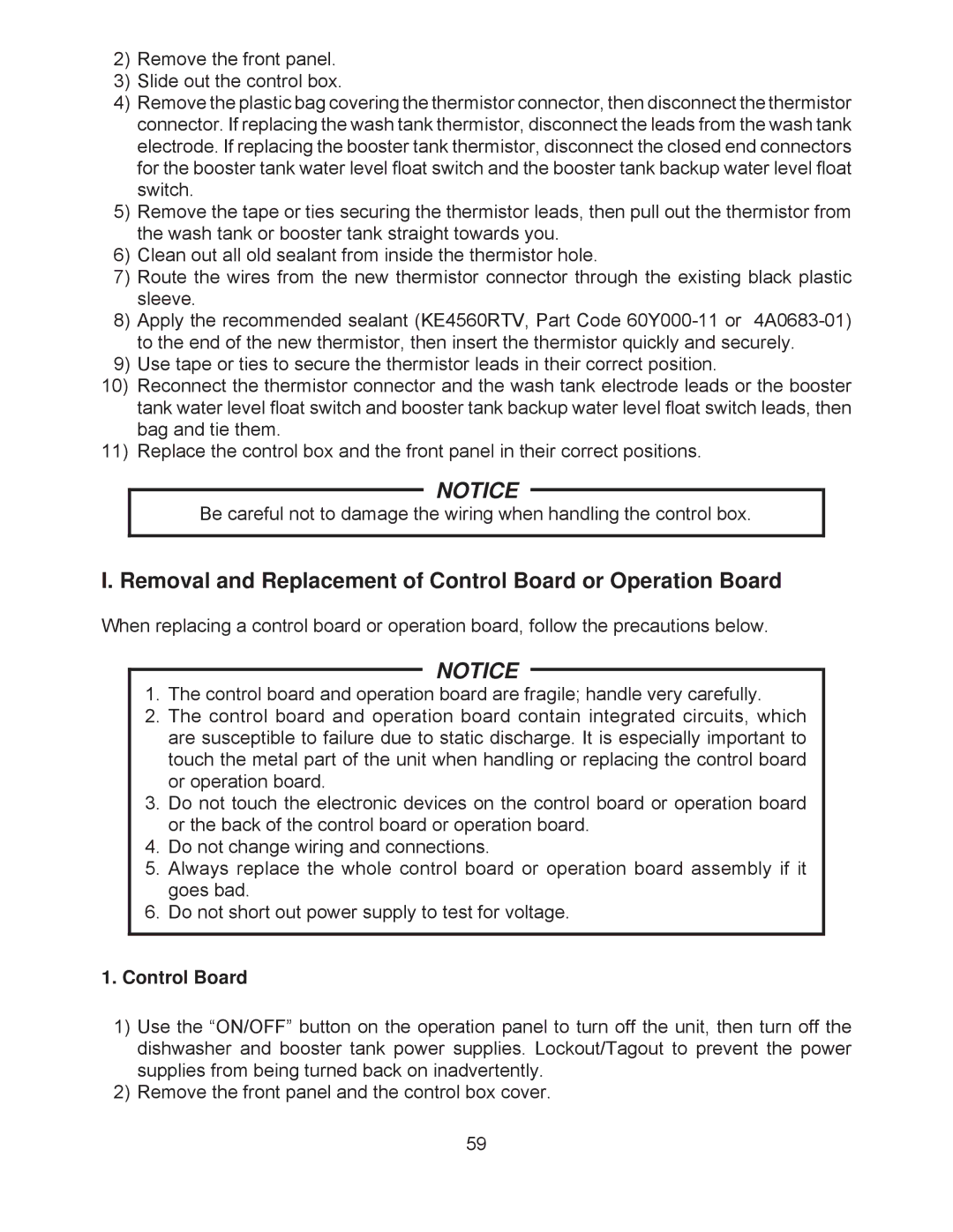 Hoshizaki JWE-24000CUA-L-25B, JWE-2400CUA-R-25B service manual Removal and Replacement of Control Board or Operation Board 