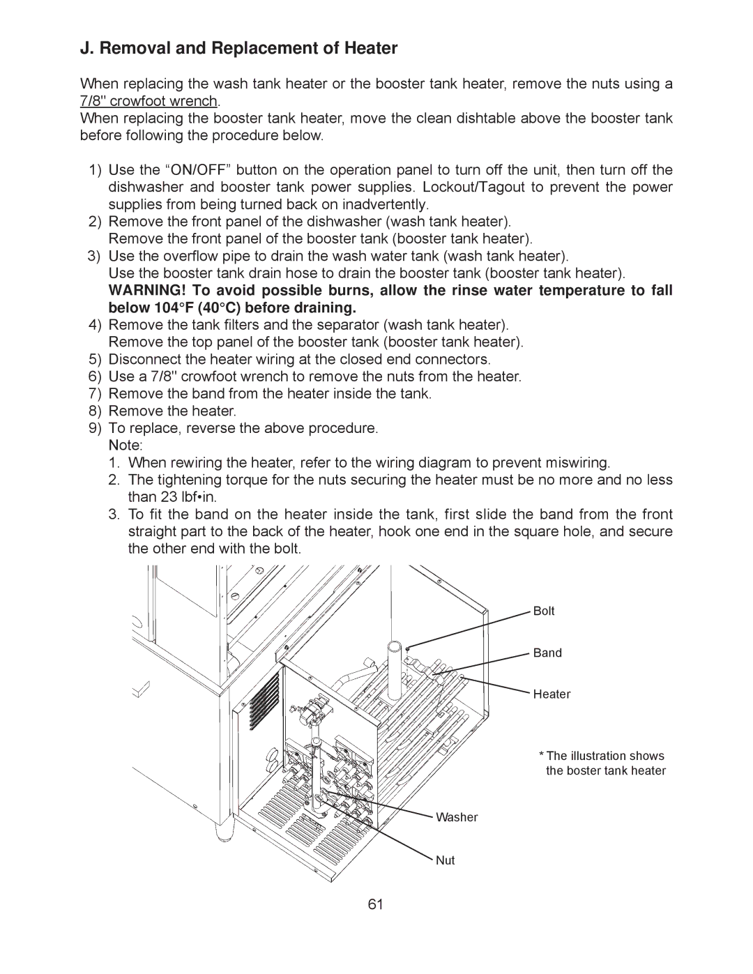 Hoshizaki JWE-24000CUA-L-25B, JWE-2400CUA-R-25B service manual Removal and Replacement of Heater 