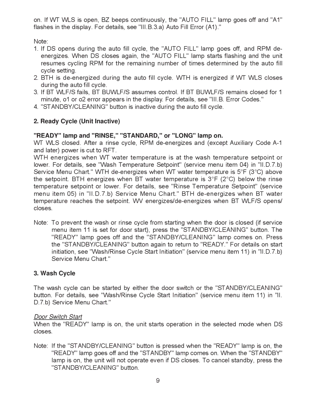 Hoshizaki JWE-620UA-6B service manual Wash Cycle 