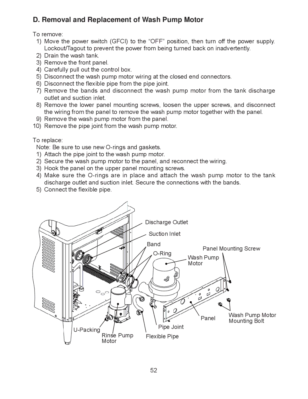 Hoshizaki JWE-620UA-6B service manual Removal and Replacement of Wash Pump Motor 