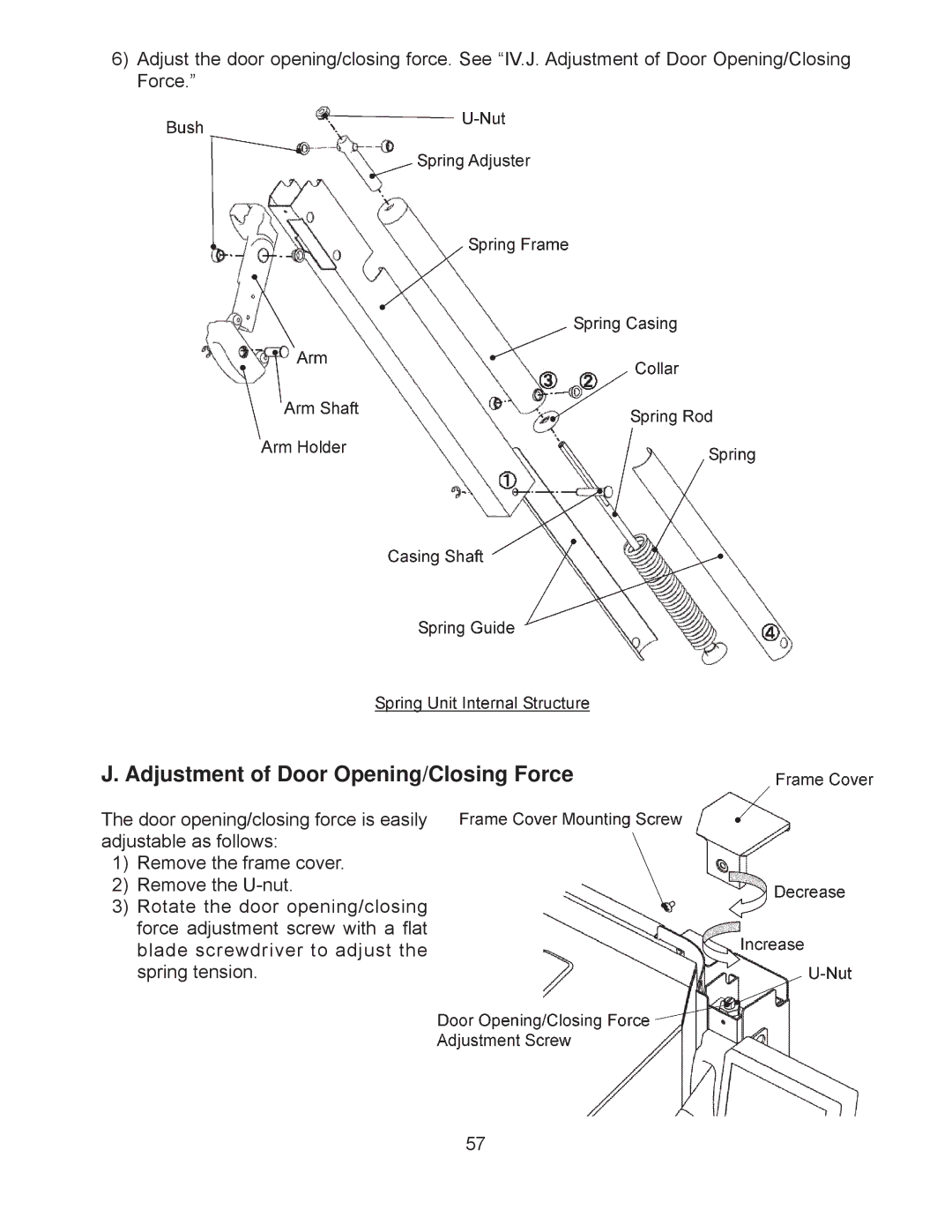 Hoshizaki JWE-620UA-6B service manual Adjustment of Door Opening/Closing Force 