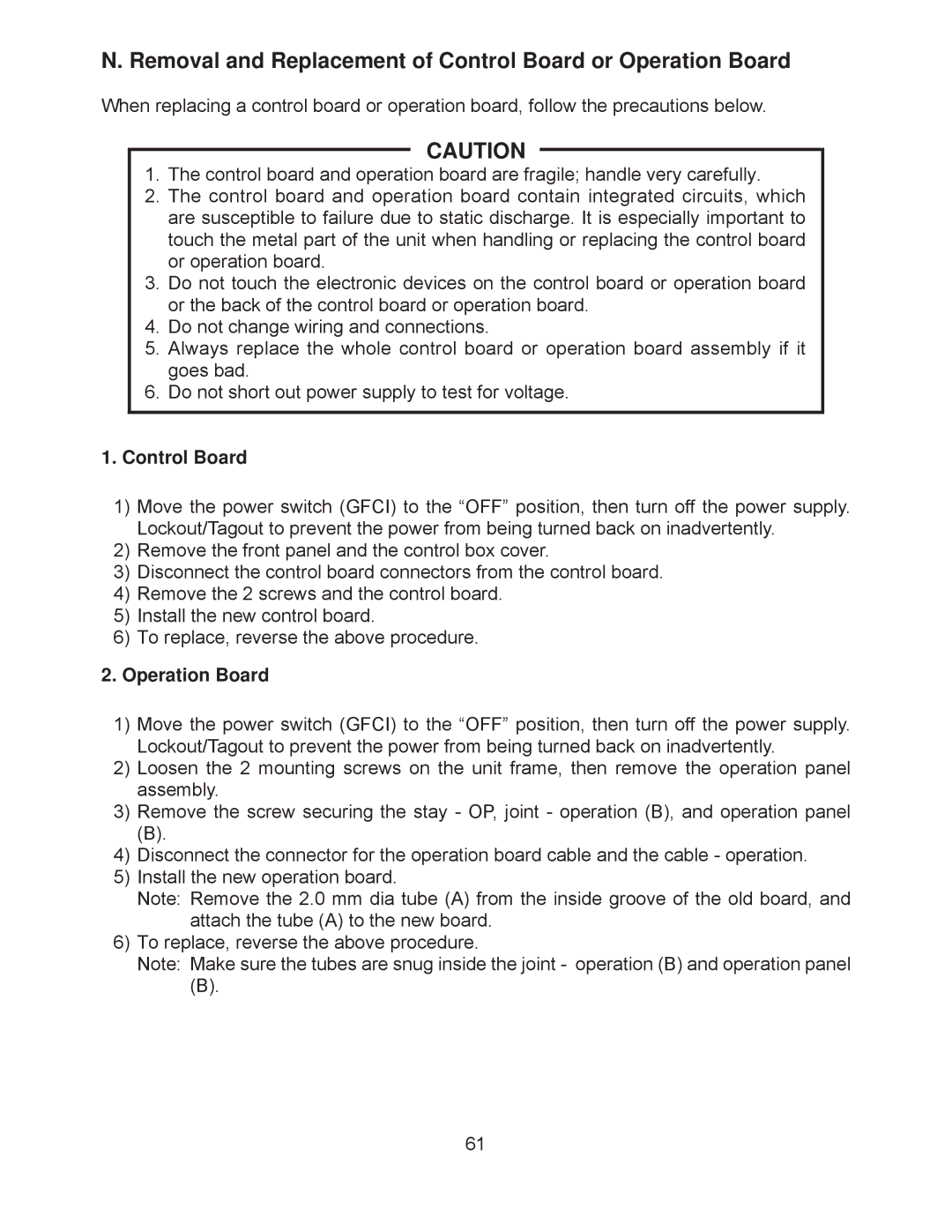 Hoshizaki JWE-620UA-6B service manual Removal and Replacement of Control Board or Operation Board 