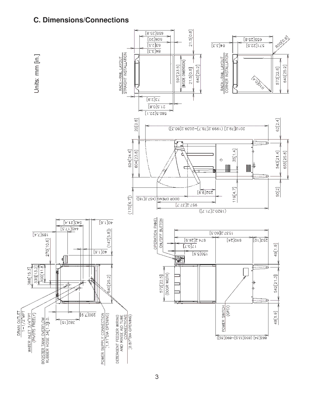 Hoshizaki JWE-620UA-6B service manual Dimensions/Connections 