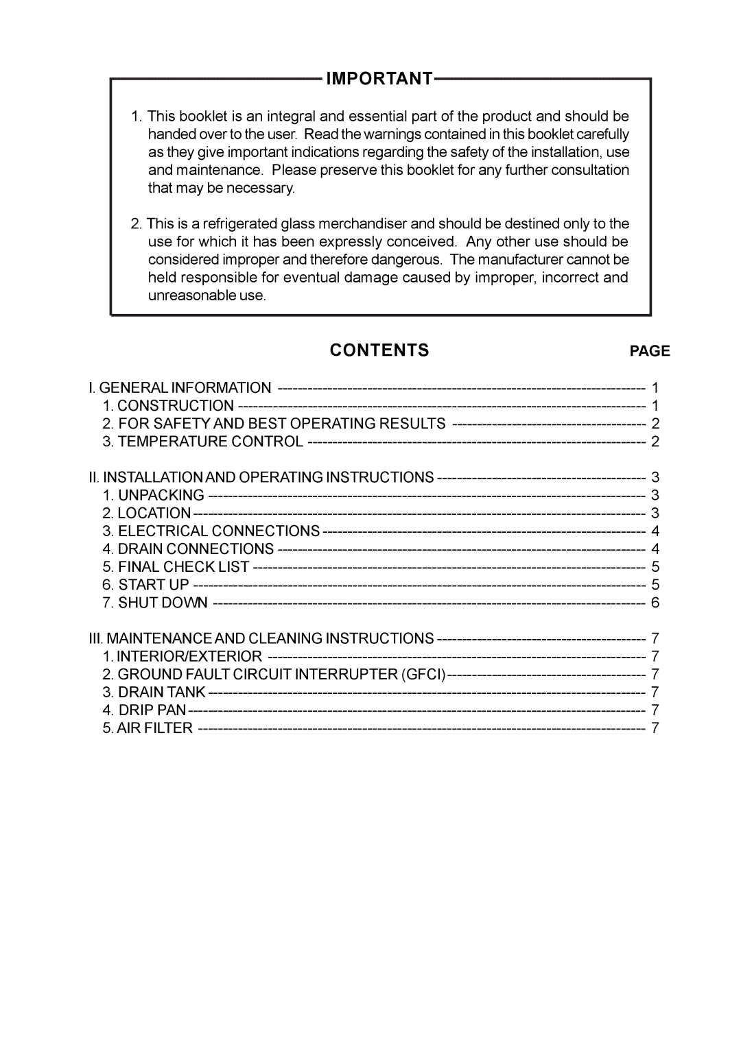 Hoshizaki KD-90D instruction manual Contents 