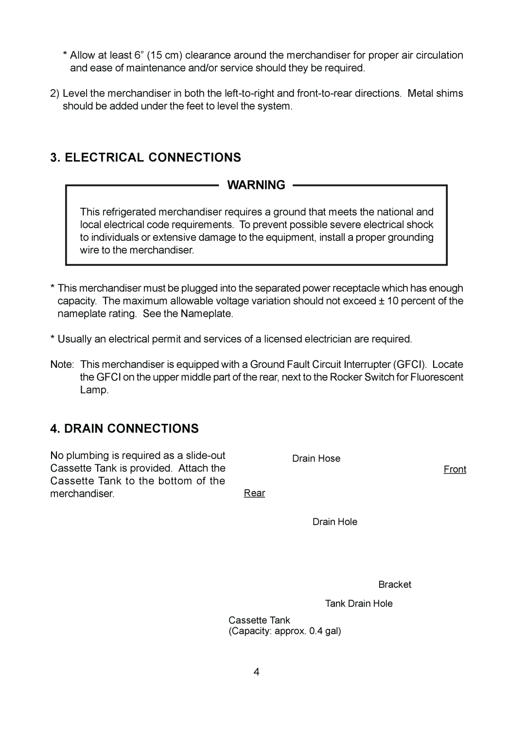 Hoshizaki KD-90D instruction manual Electrical Connections, Drain Connections 