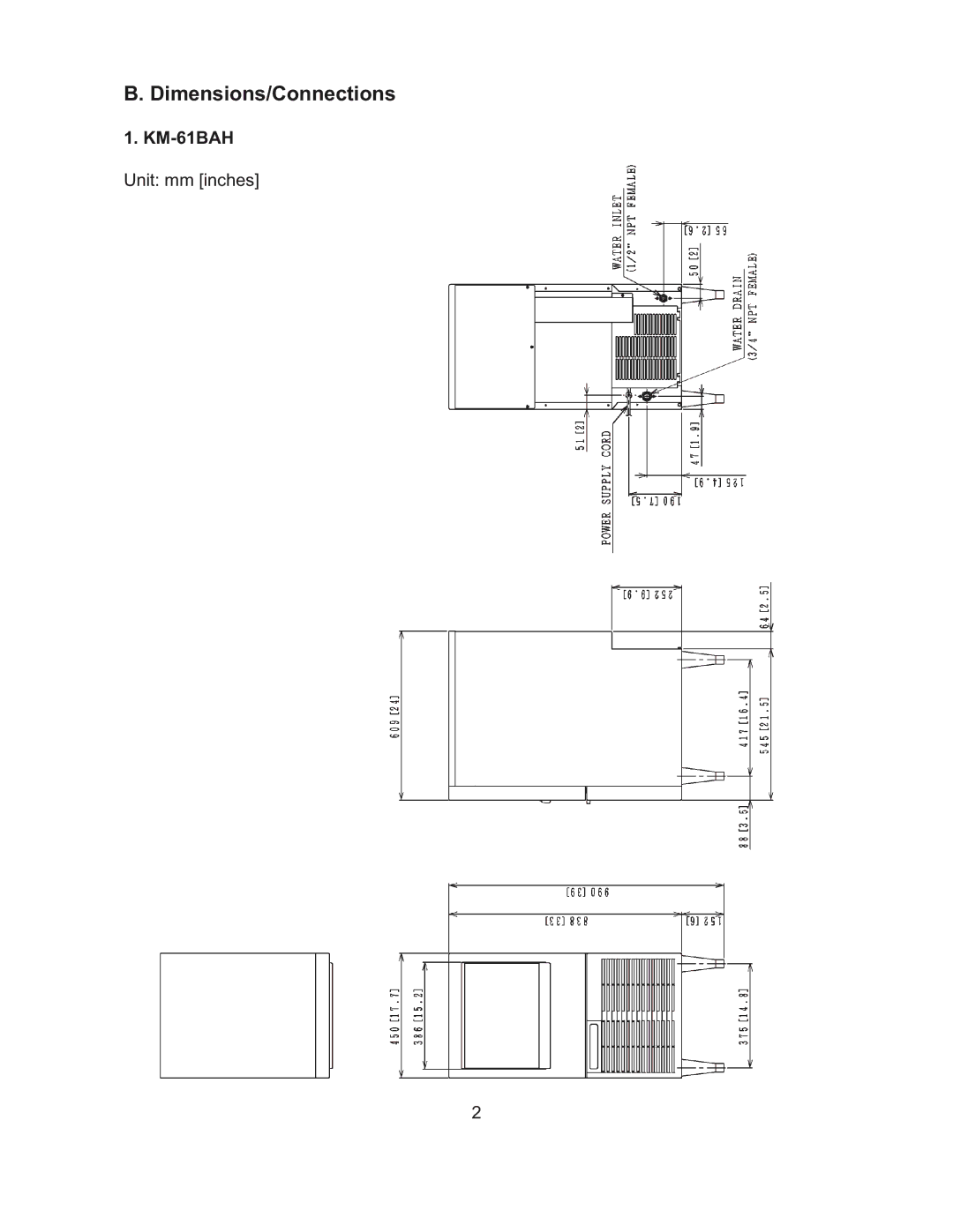 Hoshizaki KM-61BAH, KM-101BAH, KM-151BWH, KM-151BAH instruction manual Dimensions/Connections 