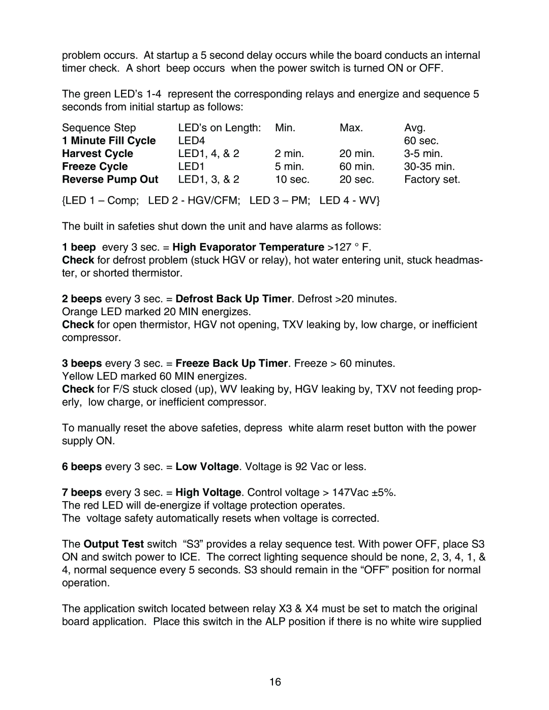 Hoshizaki KM-1300MAH, KM-1300MWH, KM-1300MRH service manual Minute Fill Cycle, Harvest Cycle, Freeze Cycle, Reverse Pump Out 