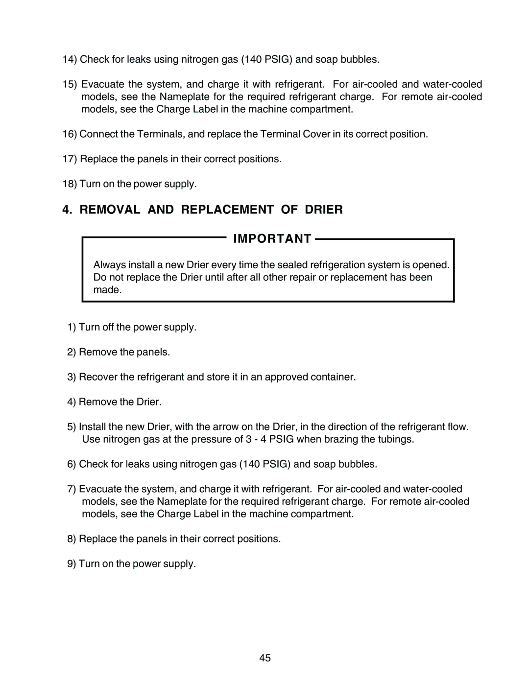 Hoshizaki KM-1300MWH, KM-1300MAH, KM-1300MRH service manual Removal and Replacement of Drier 