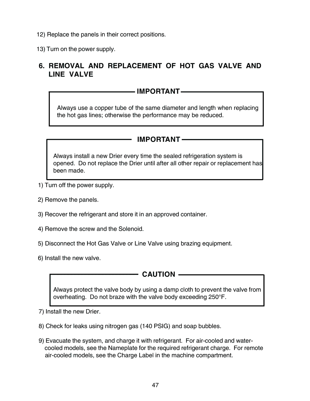 Hoshizaki KM-1300MRH, KM-1300MWH, KM-1300MAH service manual Removal and Replacement of HOT GAS Valve and Line Valve 