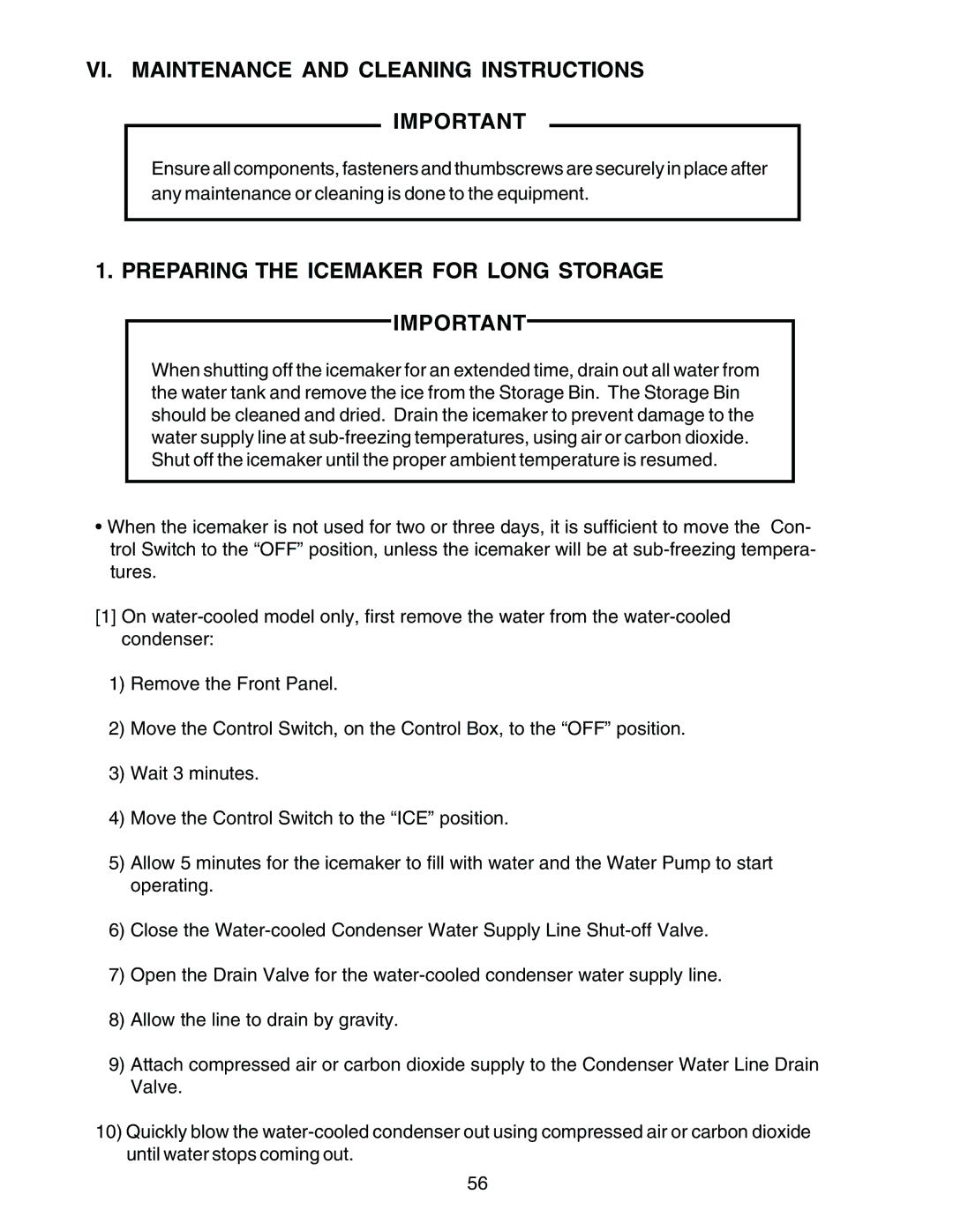 Hoshizaki KM-1300MRH, KM-1300MWH VI. Maintenance and Cleaning Instructions, Preparing the Icemaker for Long Storage 