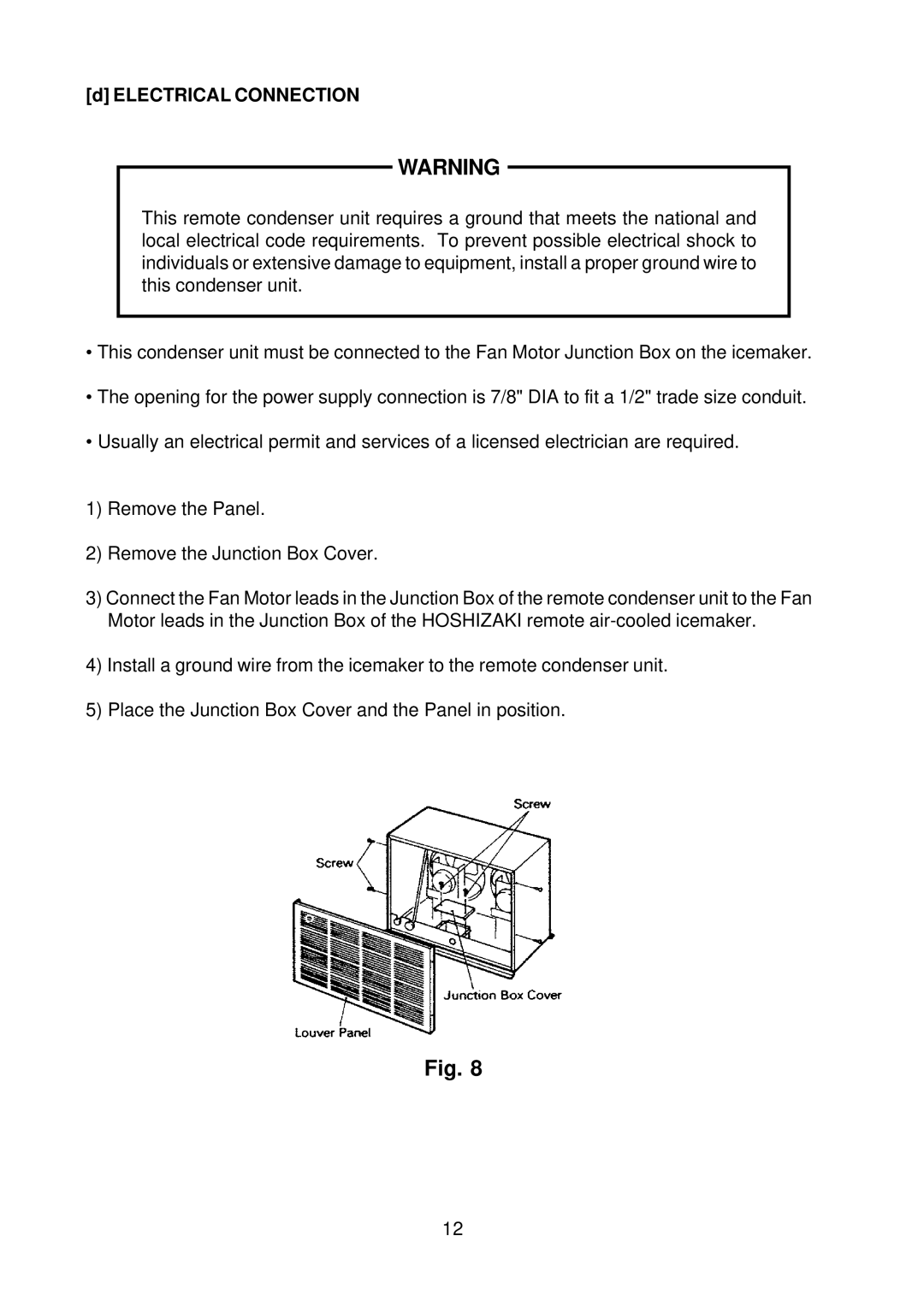 Hoshizaki KM-1300NRF instruction manual Electrical Connection 