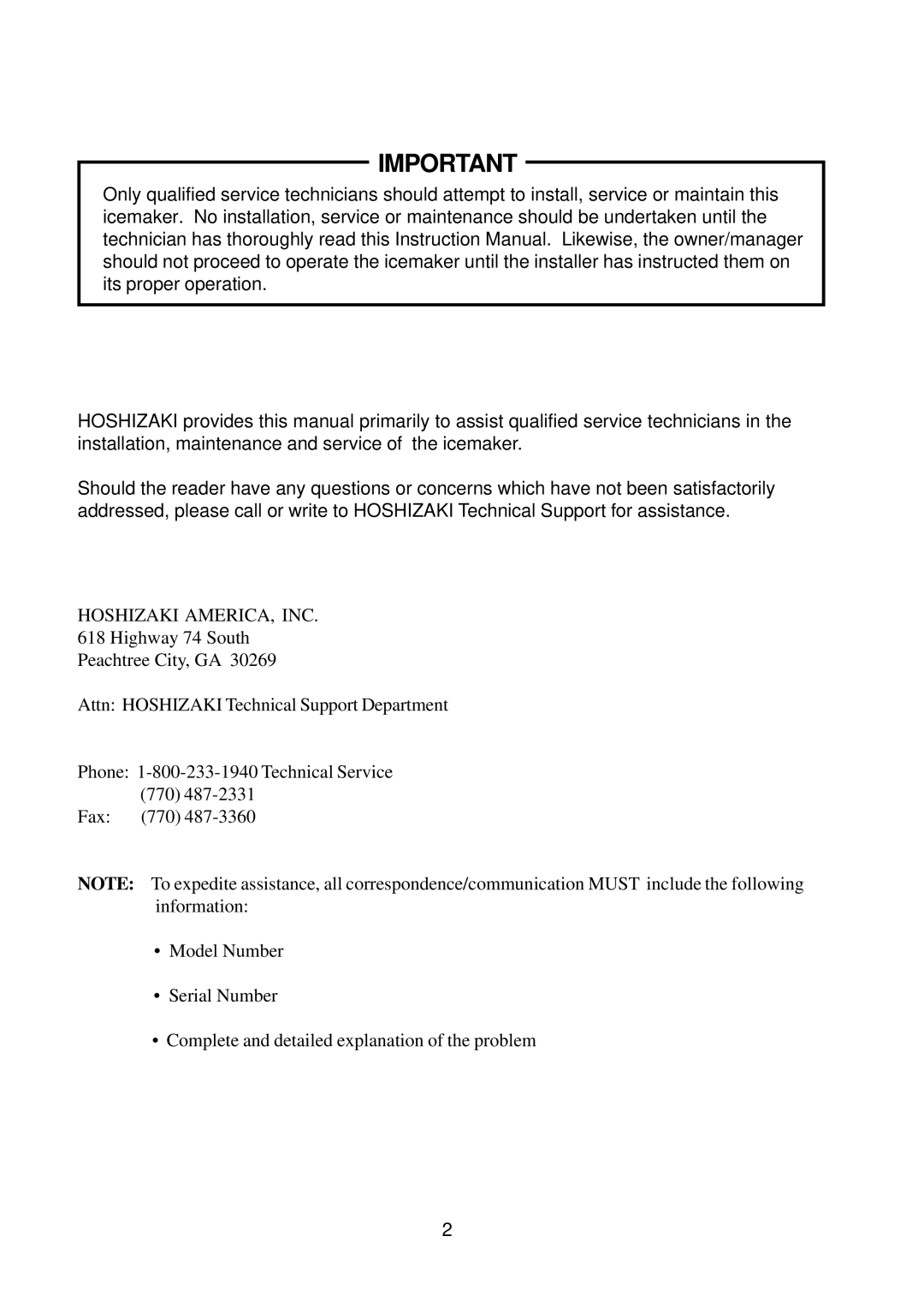 Hoshizaki KM-1300NRF instruction manual Hoshizaki AMERICA, INC 