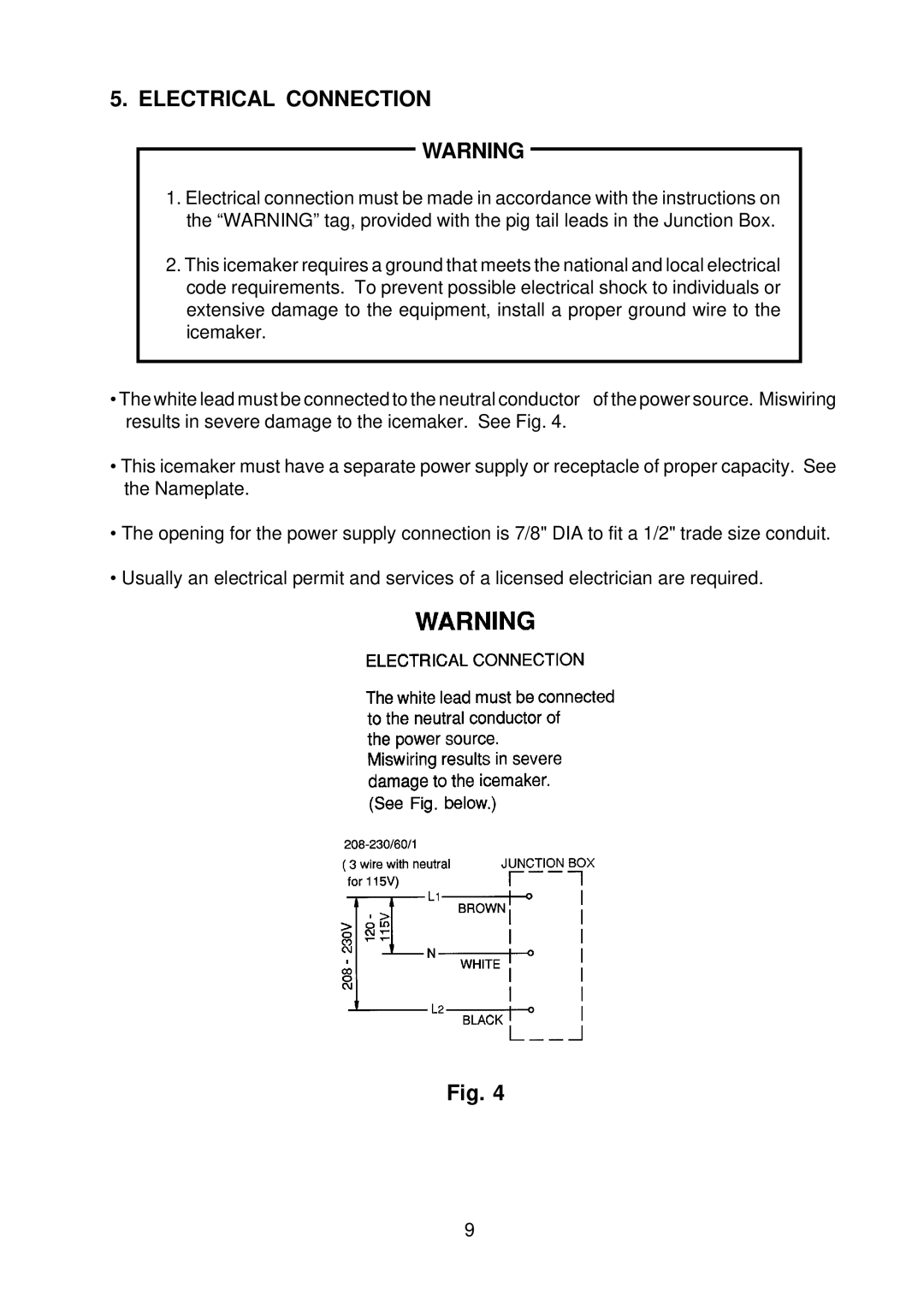 Hoshizaki KM-1300NRF instruction manual Electrical Connection 