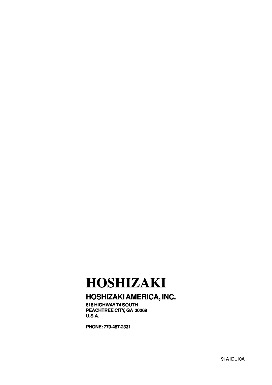 Hoshizaki KM-1300NRF instruction manual Hoshizaki America, Inc, 91A1DL10A 