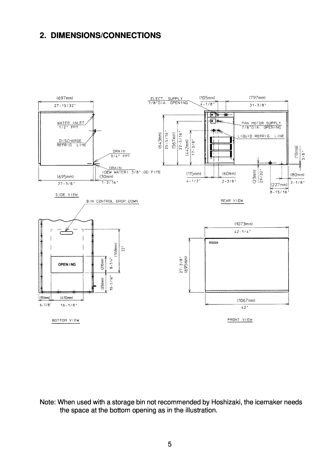 Hoshizaki KM-1300NRF instruction manual Dimensions/Connections 