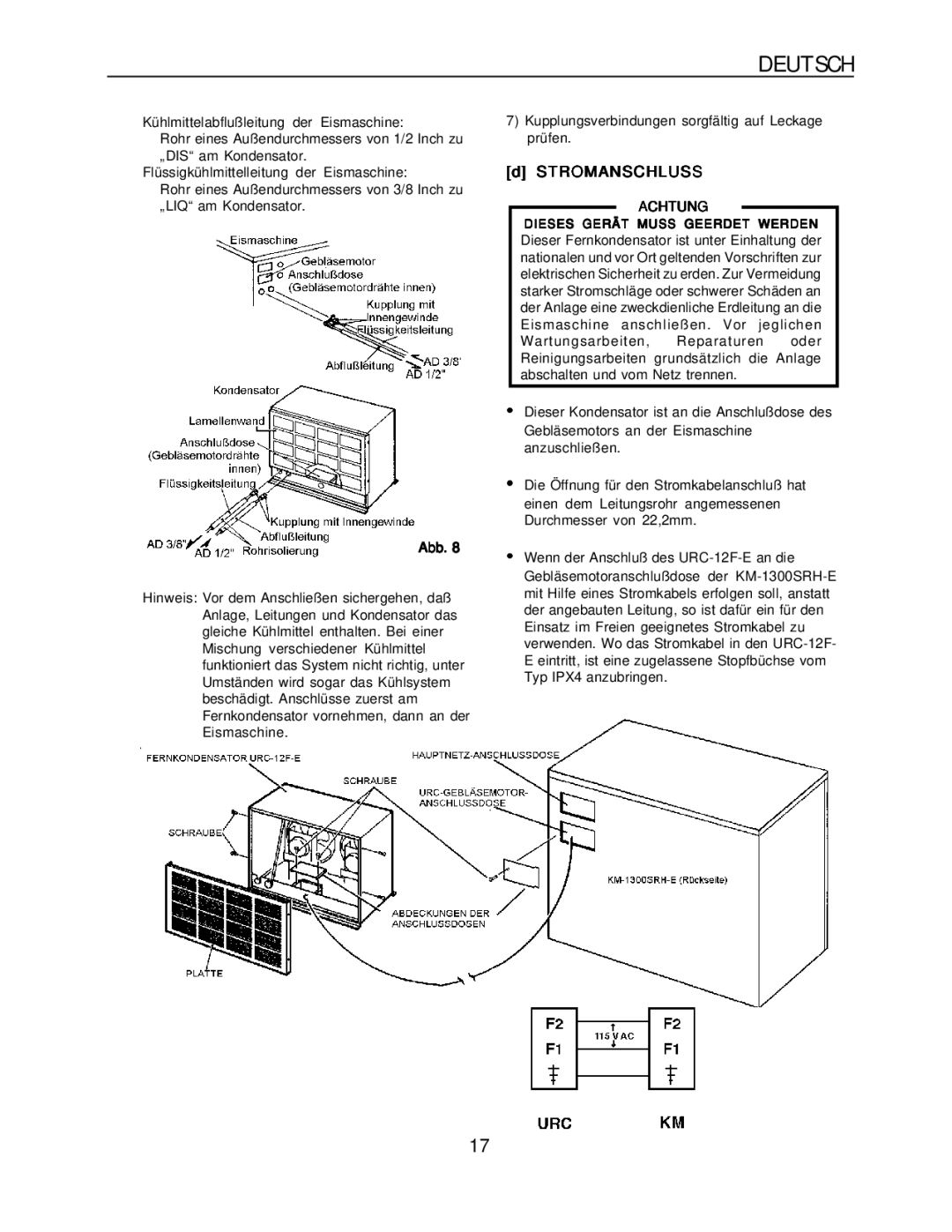 Hoshizaki KM-1300SRH-E, KM-1300SAH-E installation manual Stromanschluss, Dieses Gerät Muss Geerdet Werden 