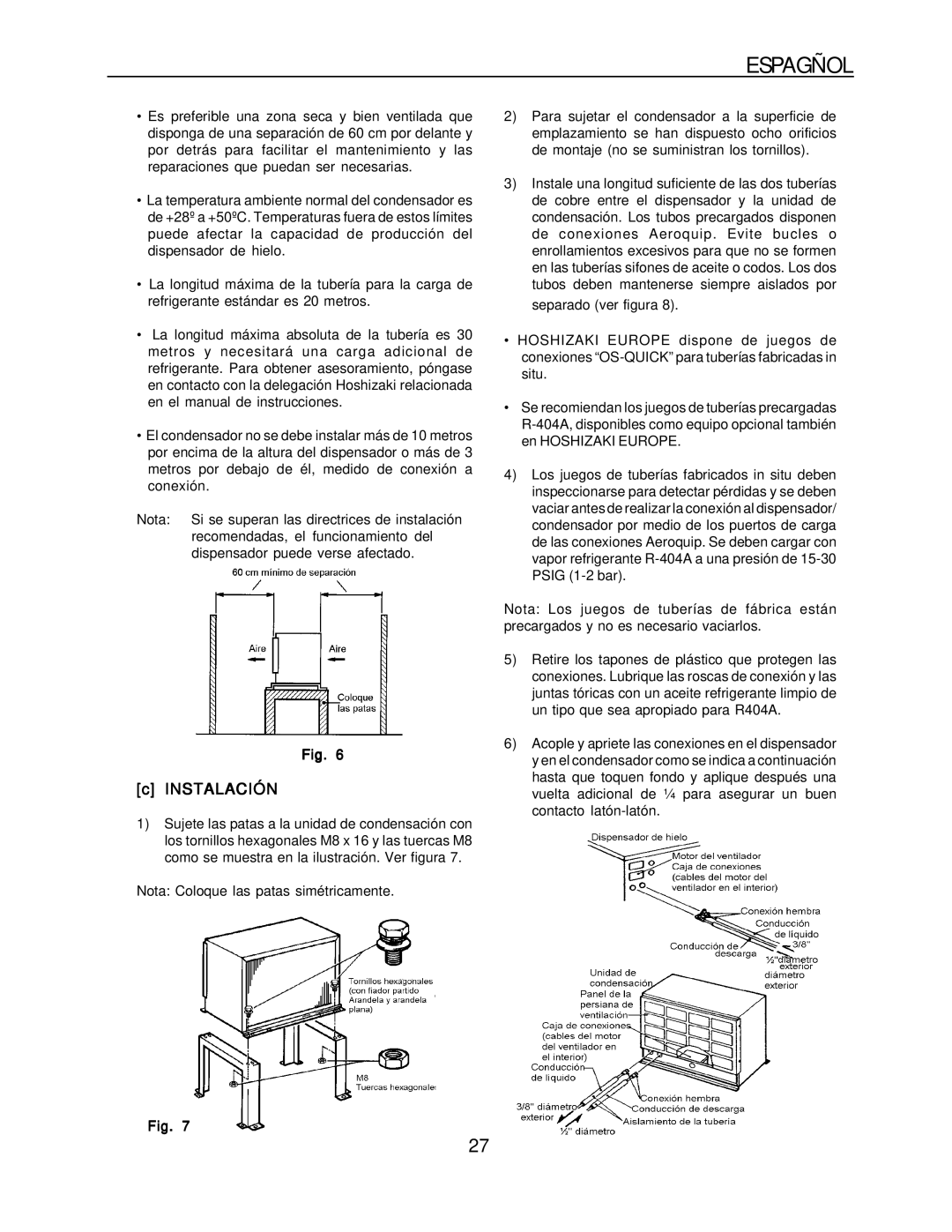 Hoshizaki KM-1300SRH-E, KM-1300SAH-E installation manual Instalación 