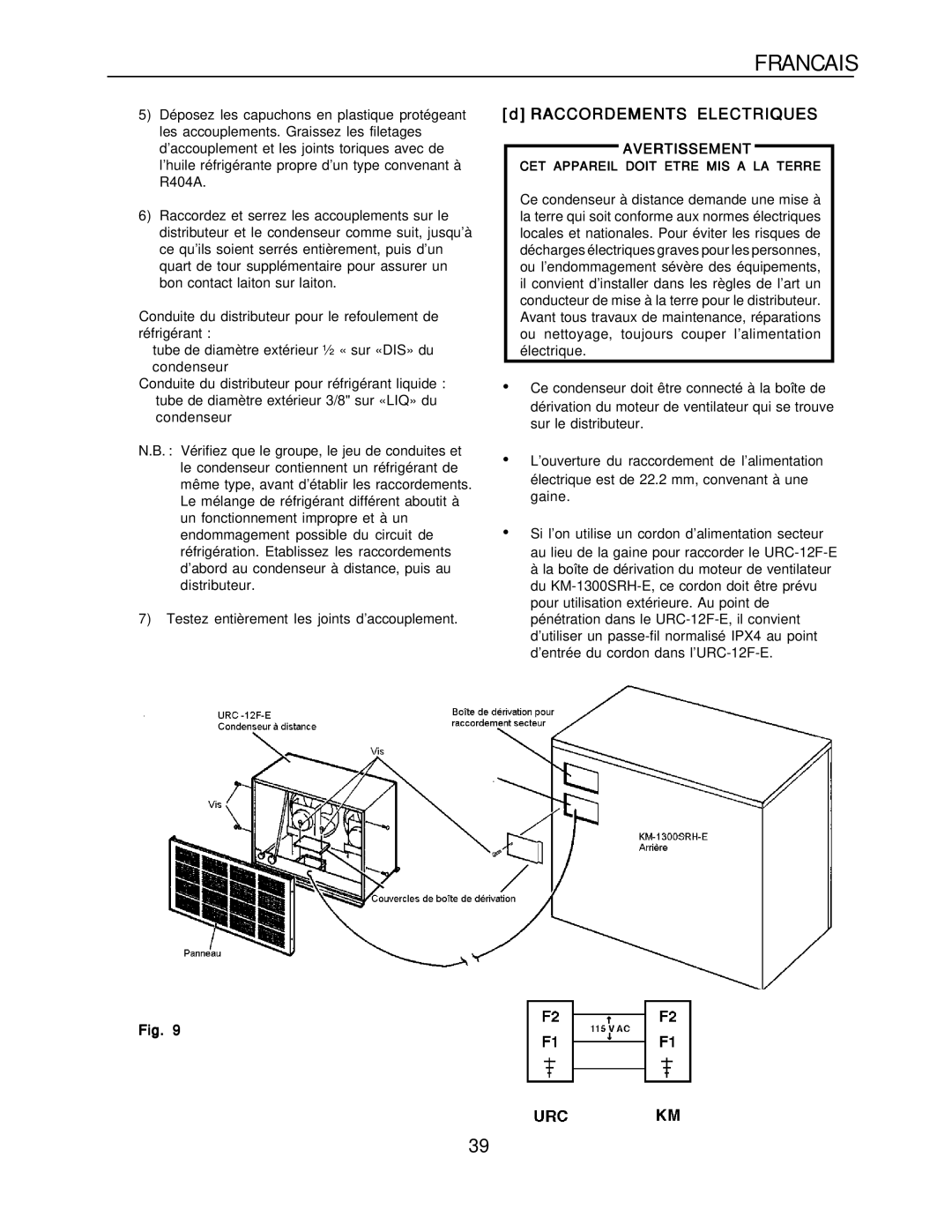 Hoshizaki KM-1300SRH-E, KM-1300SAH-E installation manual Raccordements Electriques, Avertissement 