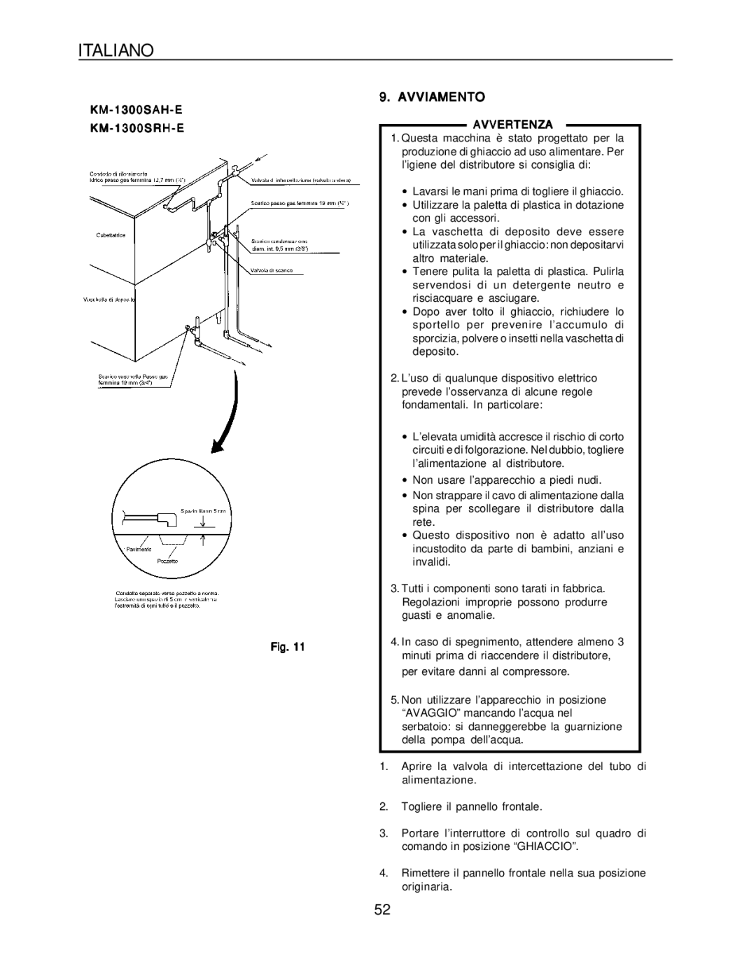 Hoshizaki installation manual Avviamento, KM-1300SAH-E KM-1300SRH-E 