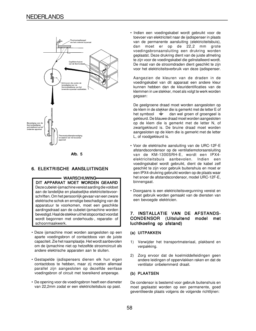 Hoshizaki KM-1300SAH-E, KM-1300SRH-E installation manual Elektrische Aansluitingen, Uitpakken, Plaatsen 