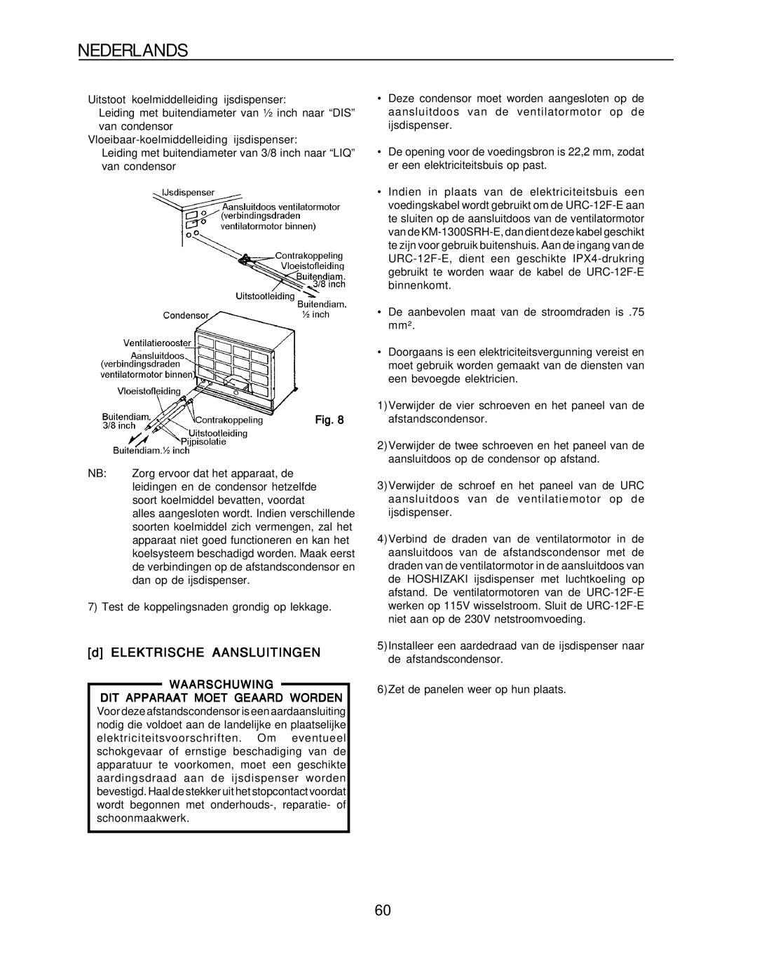 Hoshizaki KM-1300SAH-E, KM-1300SRH-E installation manual Elektrische Aansluitingen 