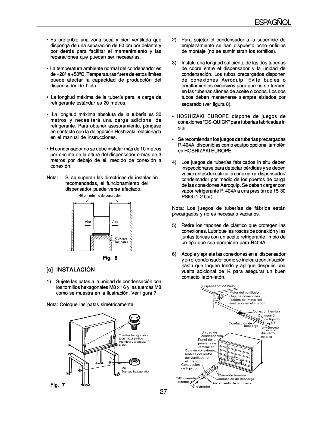 Hoshizaki KM-1300SRH-E, KM-1300SAH-E installation manual Espagñol, c INSTALACIÓN 