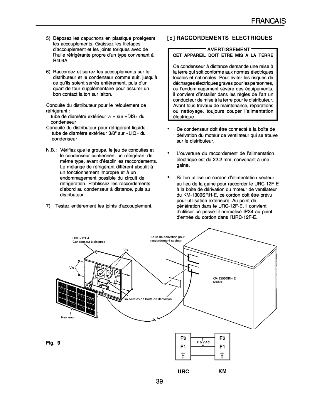 Hoshizaki KM-1300SRH-E, KM-1300SAH-E installation manual Francais, d RACCORDEMENTS ELECTRIQUES, Avertissement 