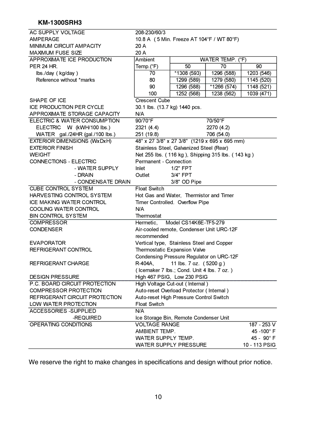 Hoshizaki KM-1300SAH3, KM-1300SWH3 service manual KM-1300SRH3 