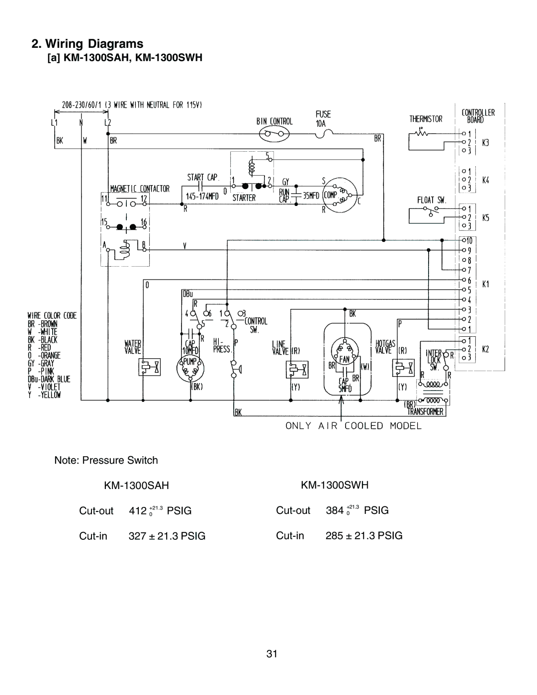 Hoshizaki KM-1300SWH3, KM-1300SAH3, KM-1300SRH3 service manual Wiring Diagrams, KM-1300SAH, KM-1300SWH 