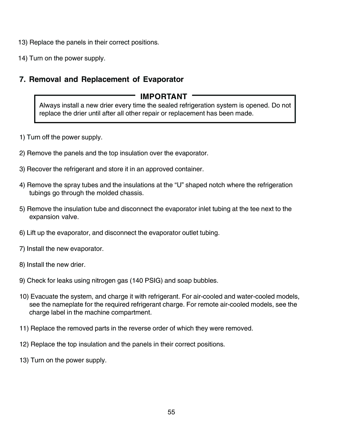 Hoshizaki KM-1300SWH3, KM-1300SAH3, KM-1300SRH3 service manual Removal and Replacement of Evaporator 