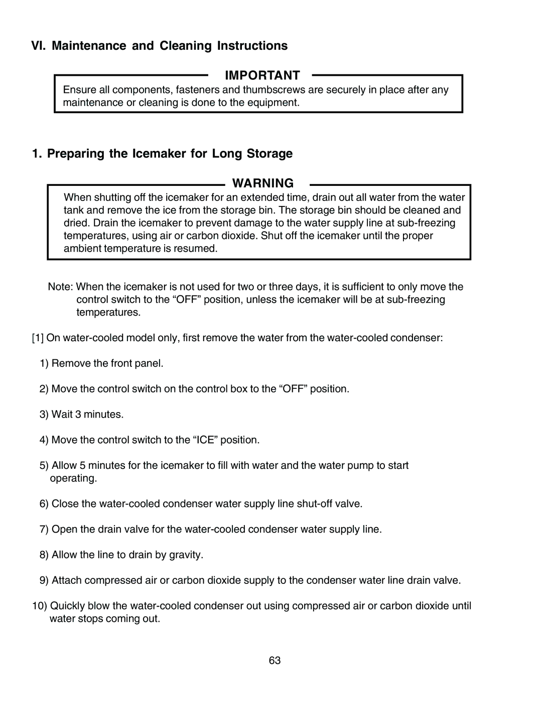 Hoshizaki KM-1300SRH, KM-1300SAH3 VI. Maintenance and Cleaning Instructions, Preparing the Icemaker for Long Storage 