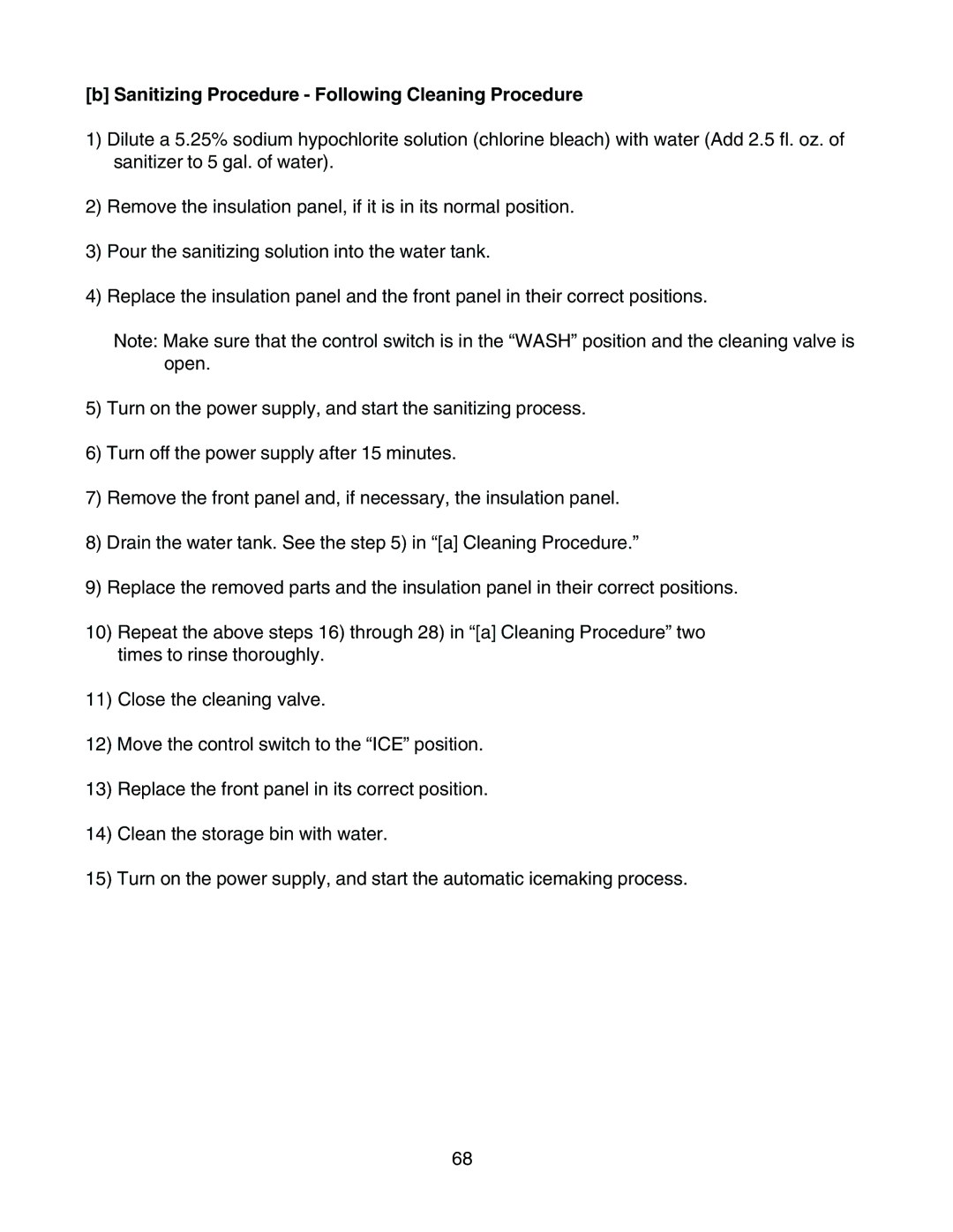 Hoshizaki KM-1300SAH3, KM-1300SWH3, KM-1300SRH3 service manual Sanitizing Procedure Following Cleaning Procedure 