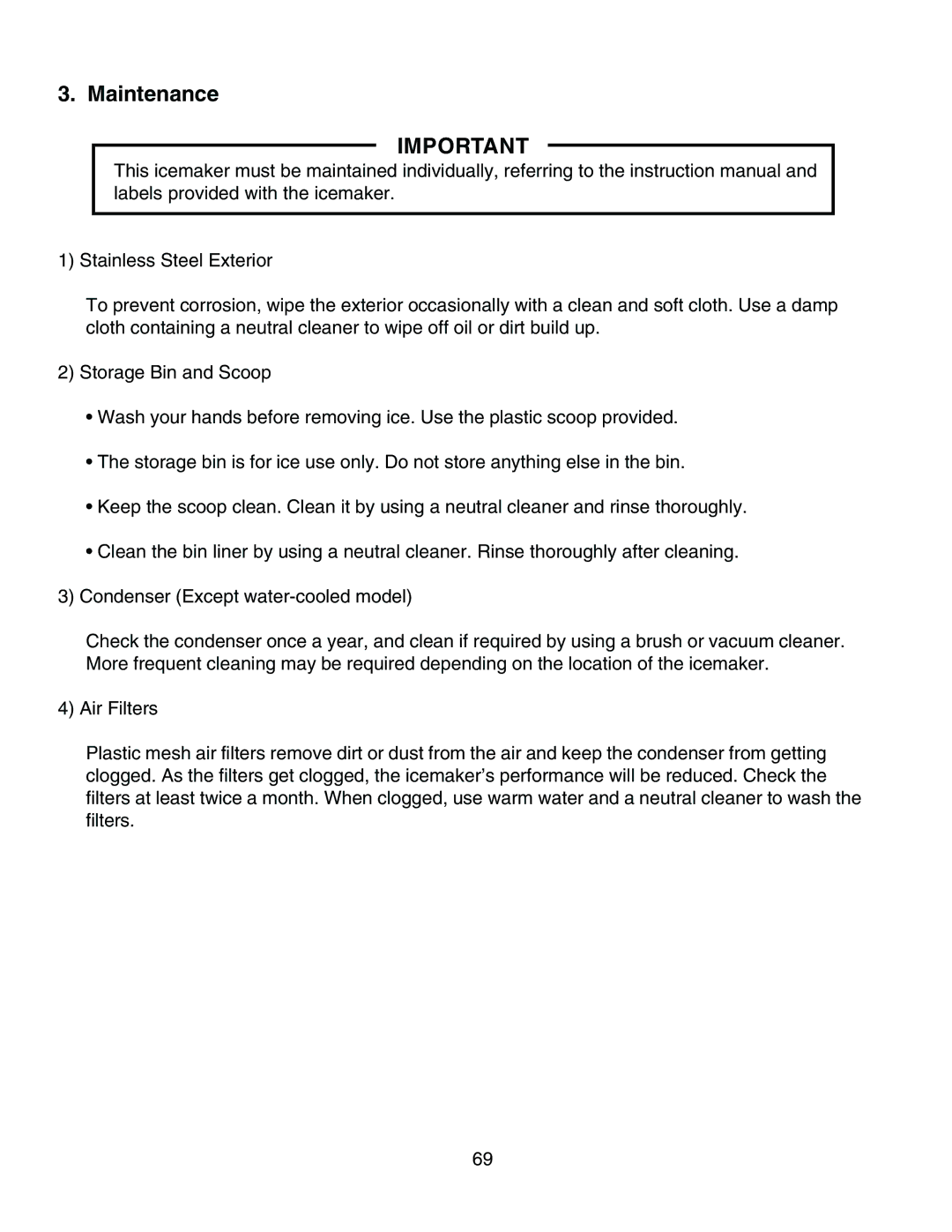 Hoshizaki KM-1300SAH3, KM-1300SWH3, KM-1300SRH3 service manual Maintenance 