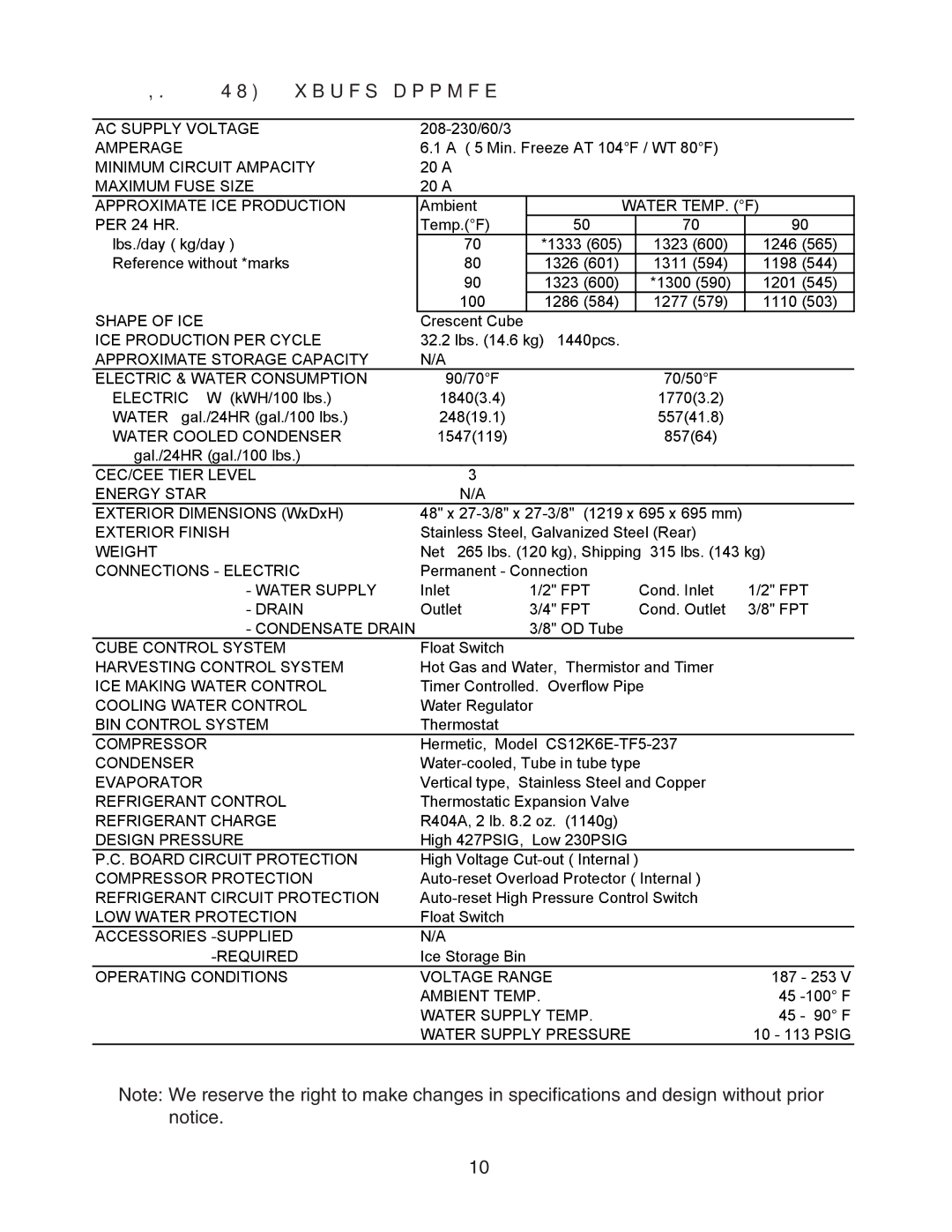 Hoshizaki KM-1301SRH/3, KM-1301SAH/3, KM-1301SWH/3 service manual KM-1301SWH3 water-cooled 