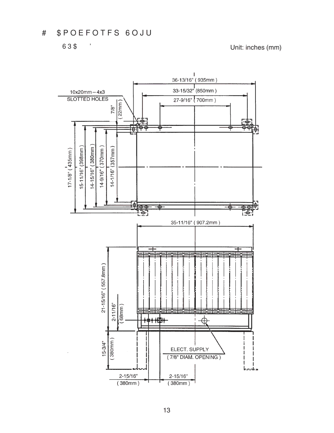 Hoshizaki KM-1301SRH/3, KM-1301SAH/3, KM-1301SWH/3 service manual Condenser Unit, URC-14F Unit inches mm 