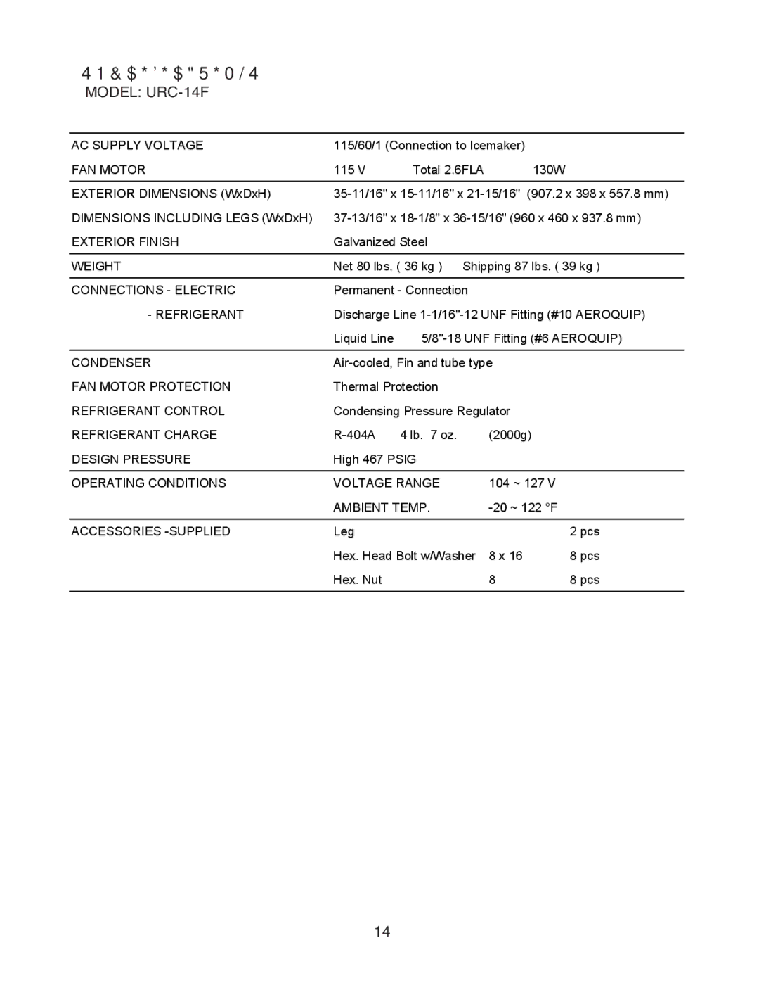 Hoshizaki KM-1301SWH/3, KM-1301SAH/3, KM-1301SRH/3 service manual Specifications 