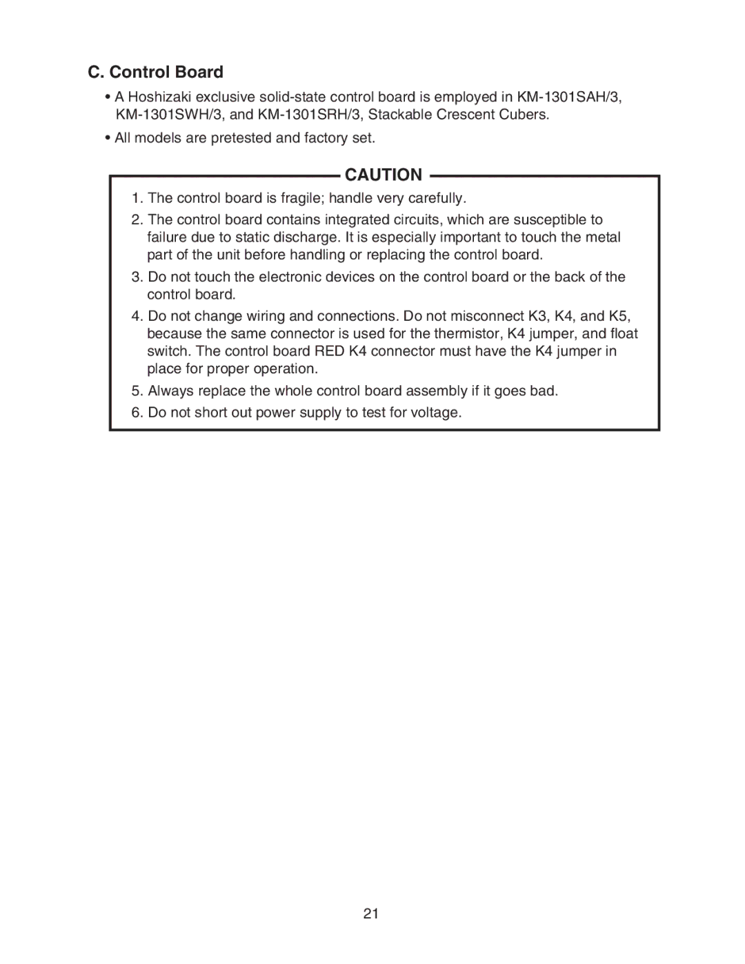 Hoshizaki KM-1301SAH/3, KM-1301SRH/3, KM-1301SWH/3 service manual Control Board 