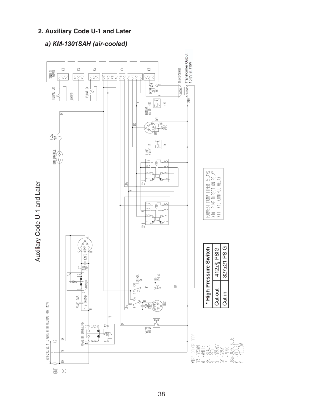 Hoshizaki KM-1301SWH/3, KM-1301SAH/3, KM-1301SRH/3 Auxiliary Code U-1 and Later a KM-1301SAH air-cooled, PressureSwitch 