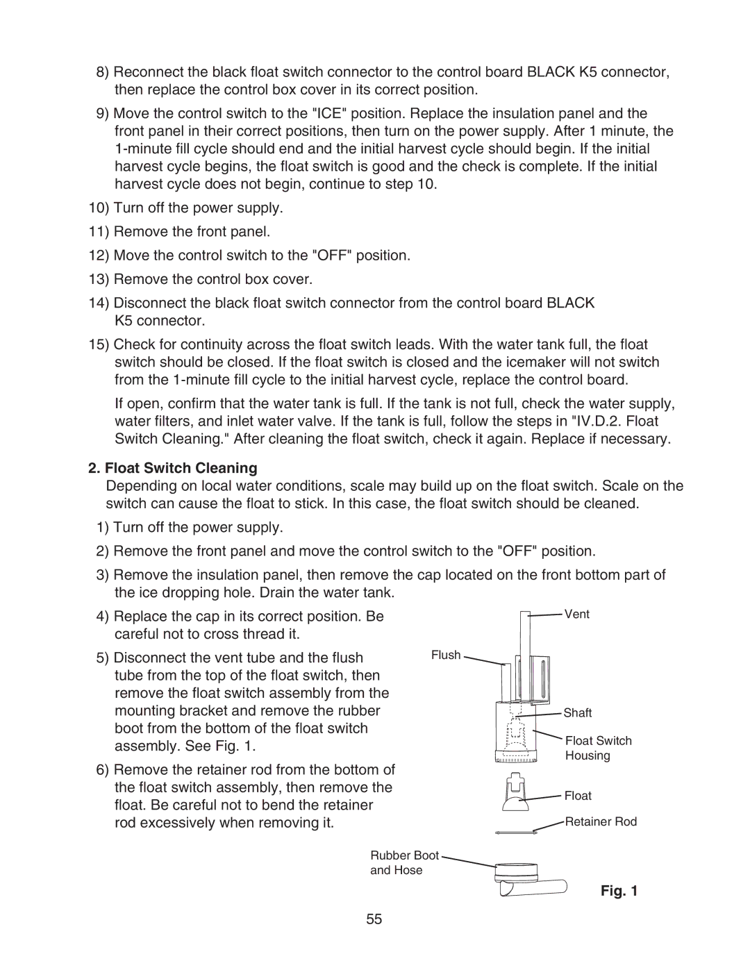 Hoshizaki KM-1301SRH/3, KM-1301SAH/3, KM-1301SWH/3 service manual Float Switch Cleaning 