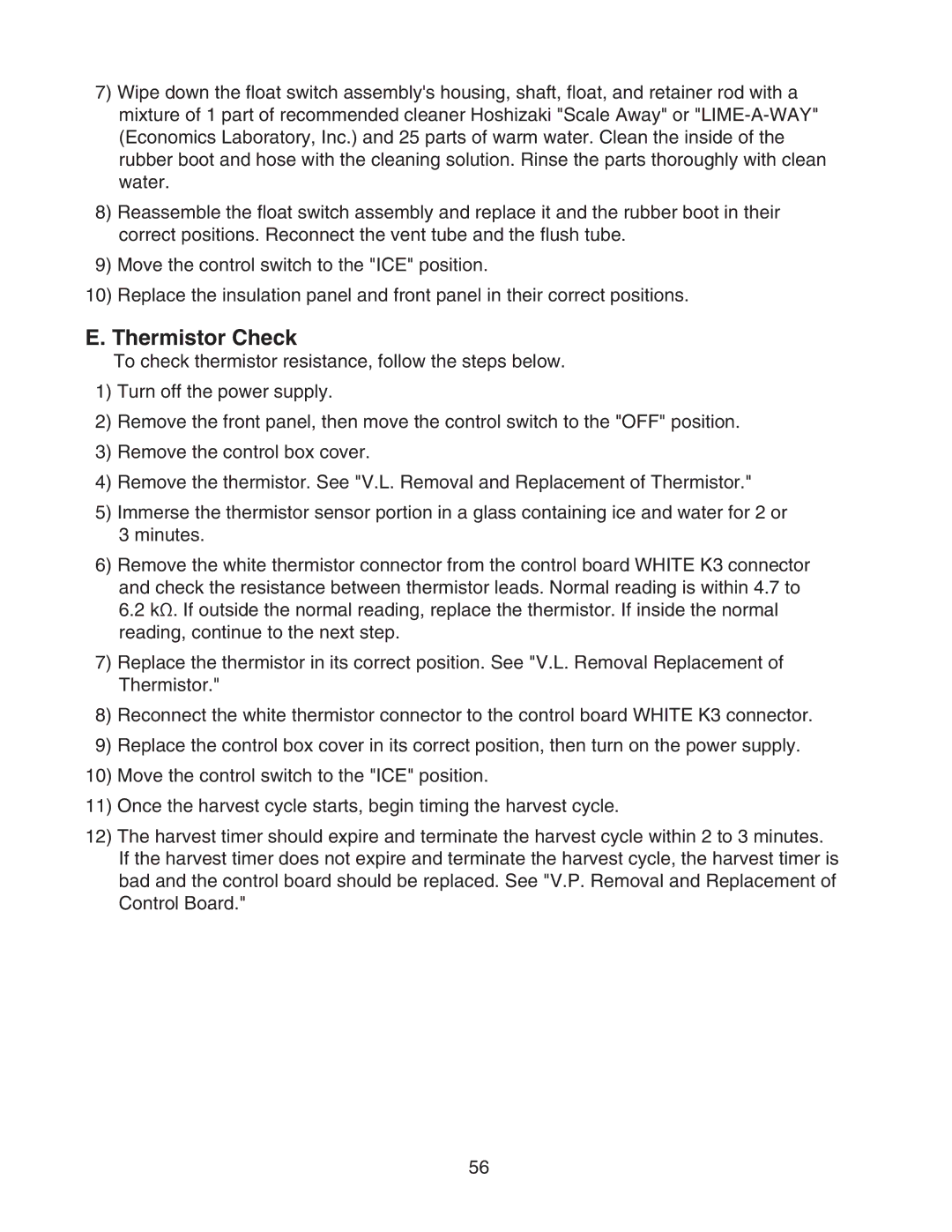 Hoshizaki KM-1301SWH/3, KM-1301SAH/3, KM-1301SRH/3 service manual Thermistor Check 