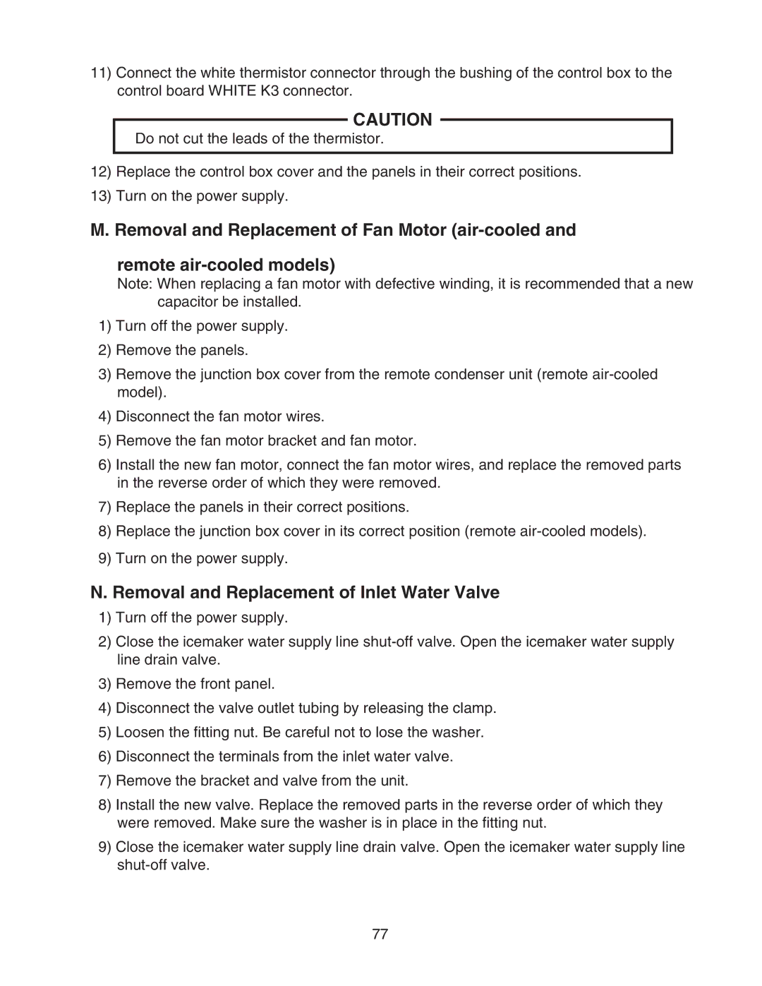 Hoshizaki KM-1301SWH/3, KM-1301SAH/3, KM-1301SRH/3 service manual Removal and Replacement of Inlet Water Valve 