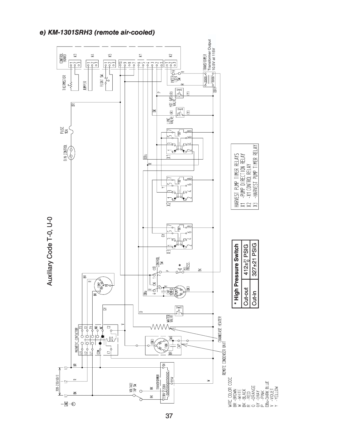 Hoshizaki KM-1301SRH/3, KM-1301SAH/3 Auxiliary Code T-0, U-0, KM-1301SRH3remote air-cooled, Transformer Output, 10.5V at 