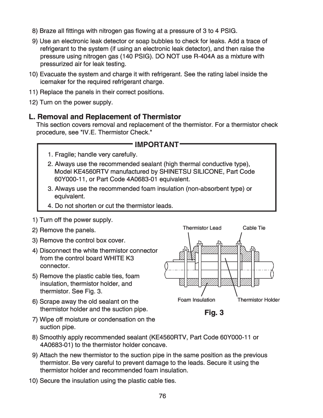 Hoshizaki KM-1301SRH/3, KM-1301SAH/3, KM-1301SWH/3 service manual L.Removal and Replacement of Thermistor, Fig 