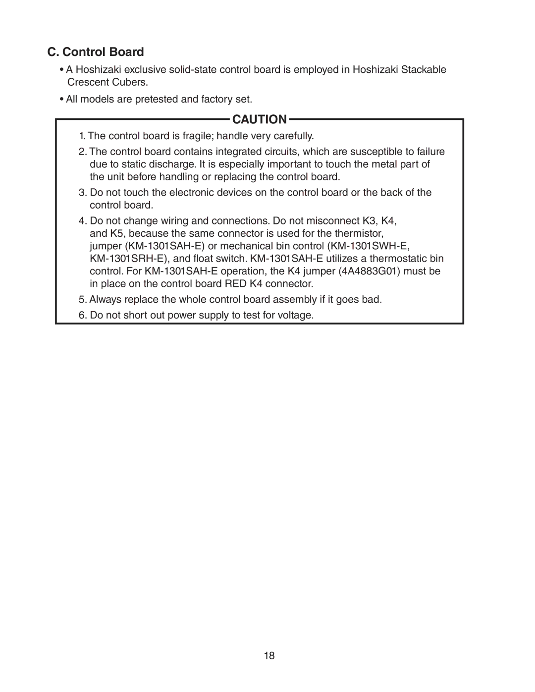 Hoshizaki KM-1301SRH-E, KM-1301SAH-E, KM-1301SWH-E service manual Control Board 